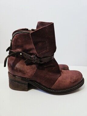 AS 98 Leather Ankle Boots Size 40 US 9-9.5 Burgundy Boho Combat Biker